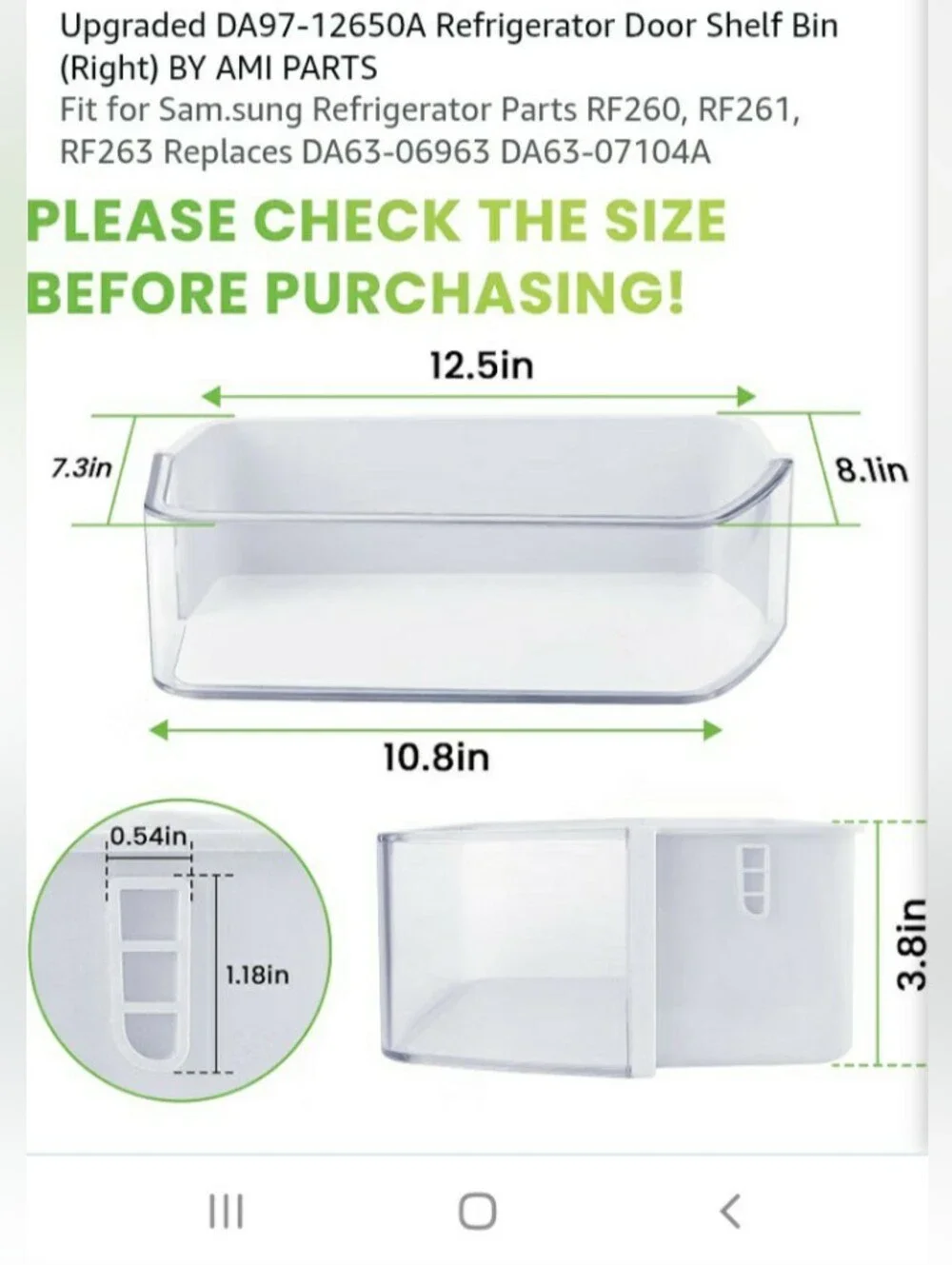 Universal DA97-12650A Clear Refrigerator Door Shelf Bin - White